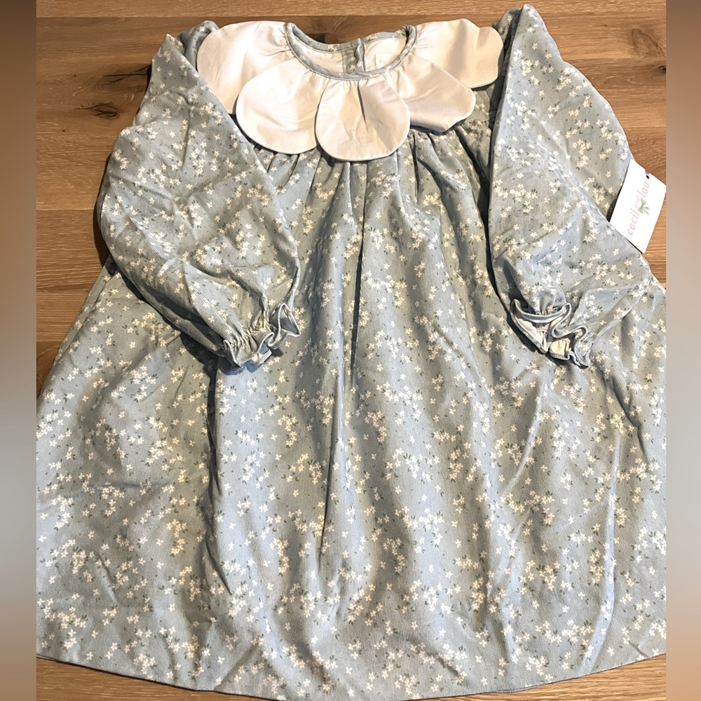 Cecil & Lou girls dress size soft corduroy, flower-petal collar, delicate floral